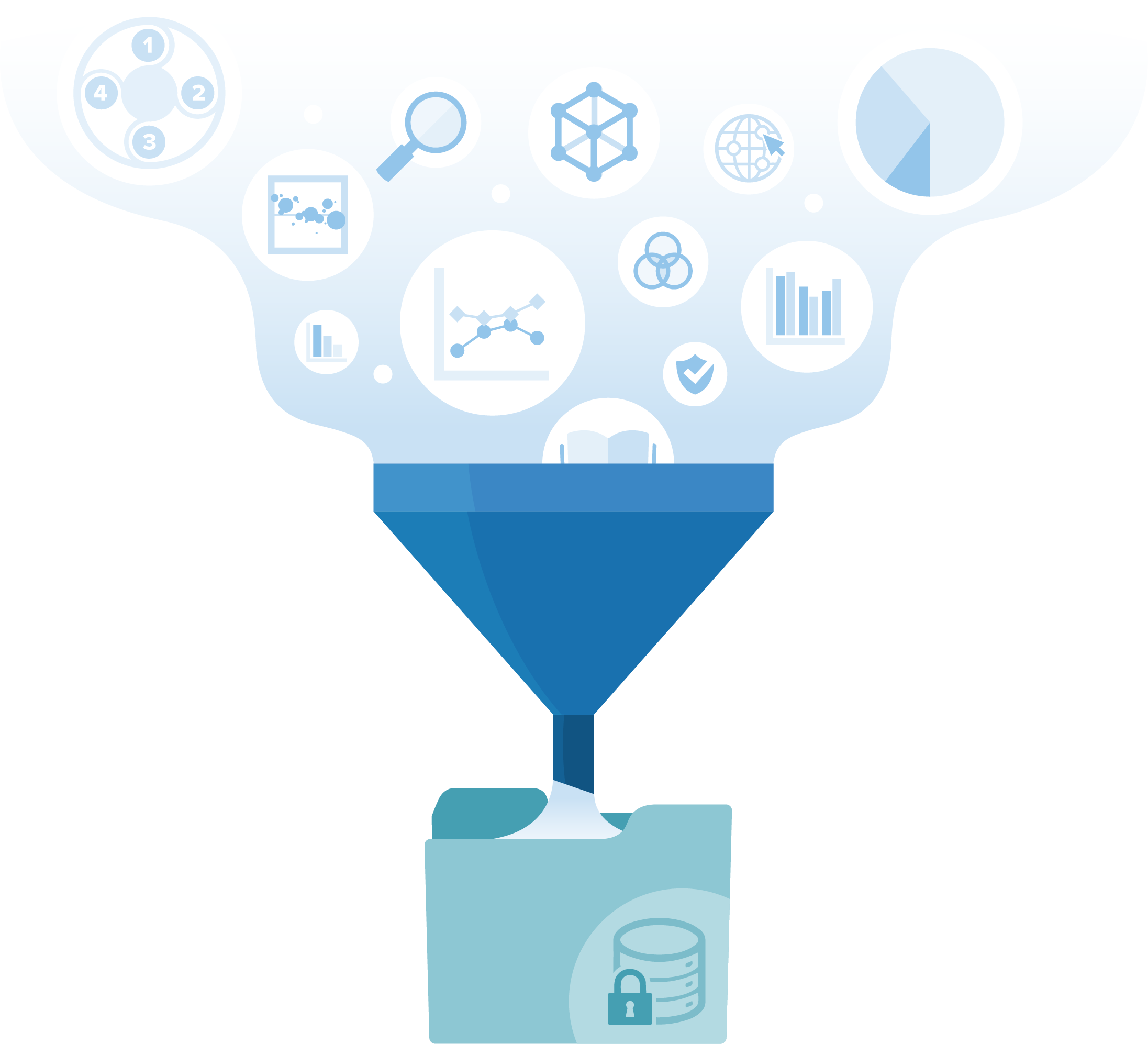 illustration of funnel with different types of information entering